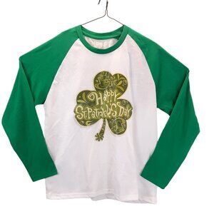 NWOT Shirt Womens Medium Long Sleeve Top White Green Happy St Patricks Day